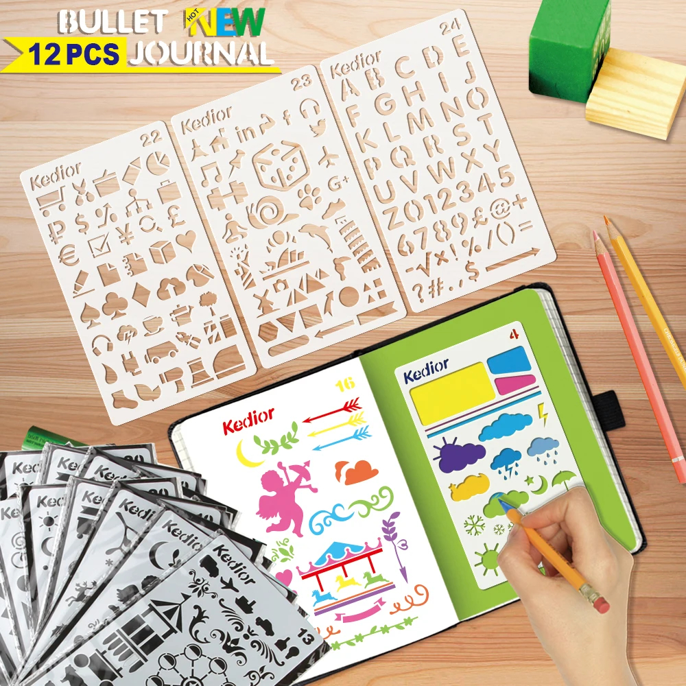 12pcs set Bullet Journal Stencil Supplies Plastic Planner Stencils 