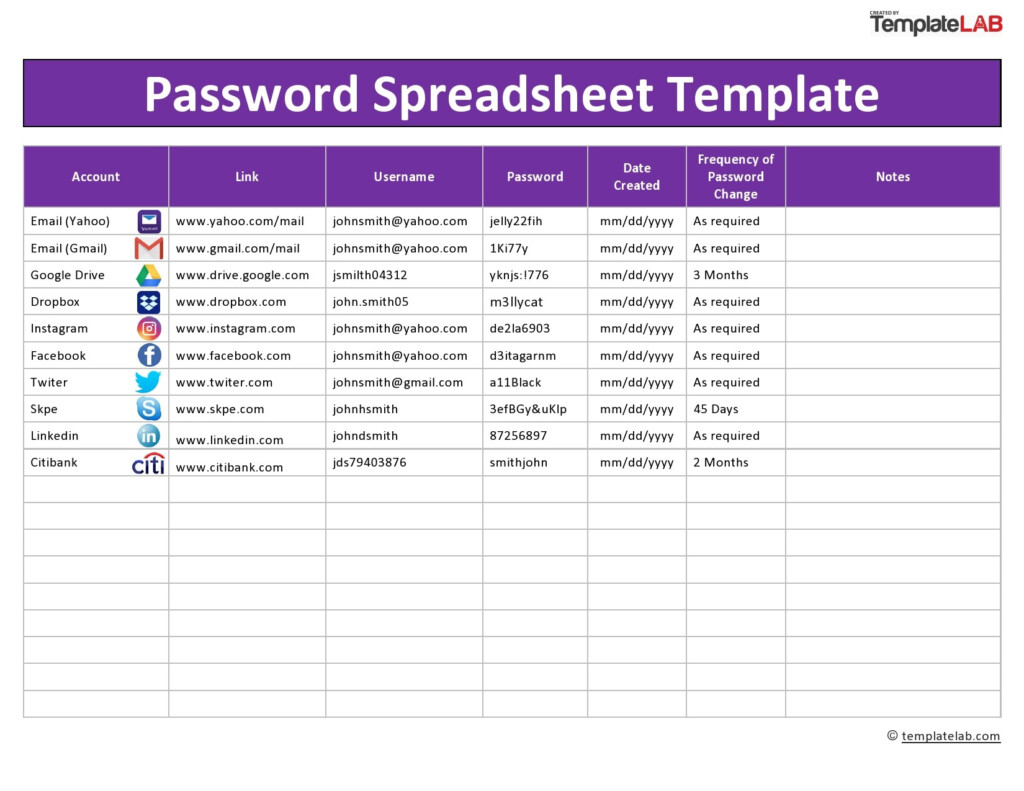 20 Best Password List Templates Word Excel PDF TemplateLab