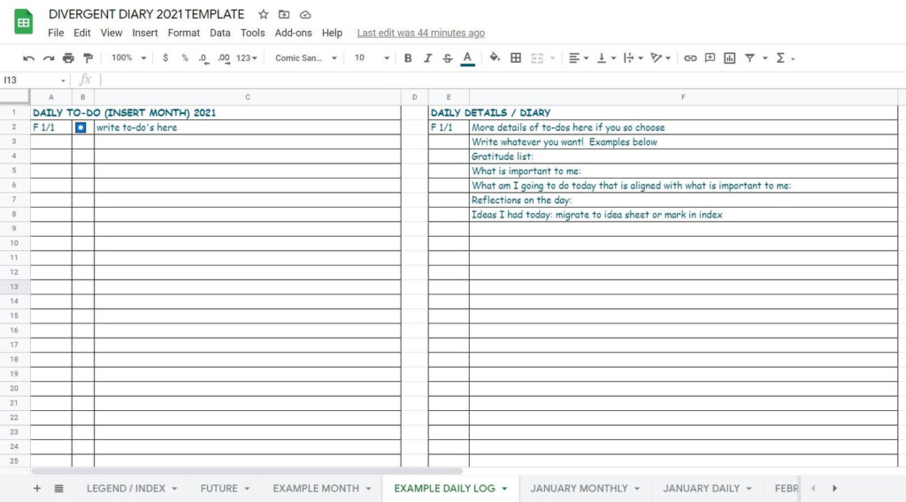 2021 Digital Bullet Journal Template Google Sheets Instant Etsy