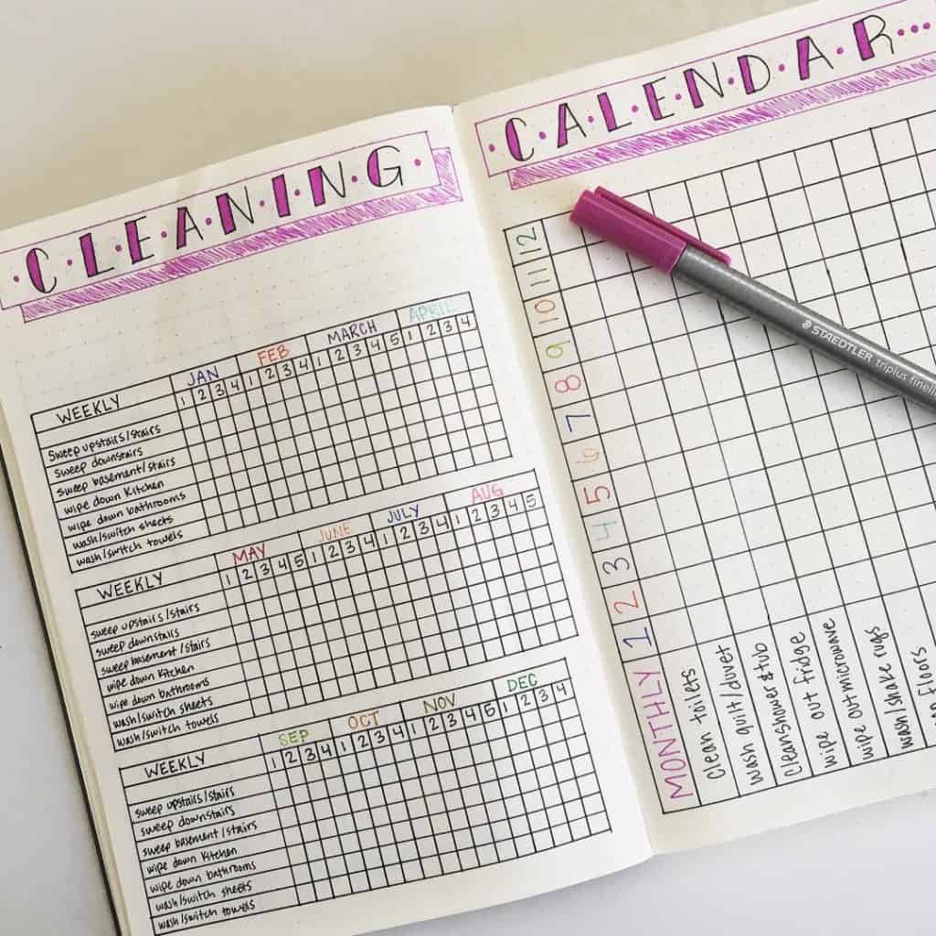 22 Bullet Journal Cleaning Schedule Trackers To Keep Your Home Squeaky 