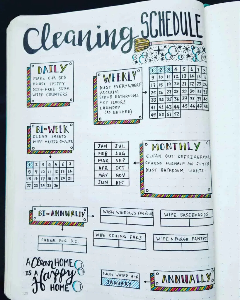 25 Bullet Journal Cleaning Schedule Spreads to Turn You Into A 