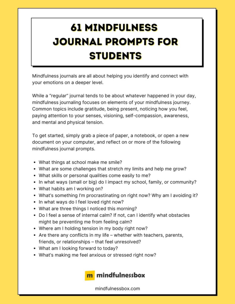 61 Mindfulness Journal Prompts For Students Printable PDF 