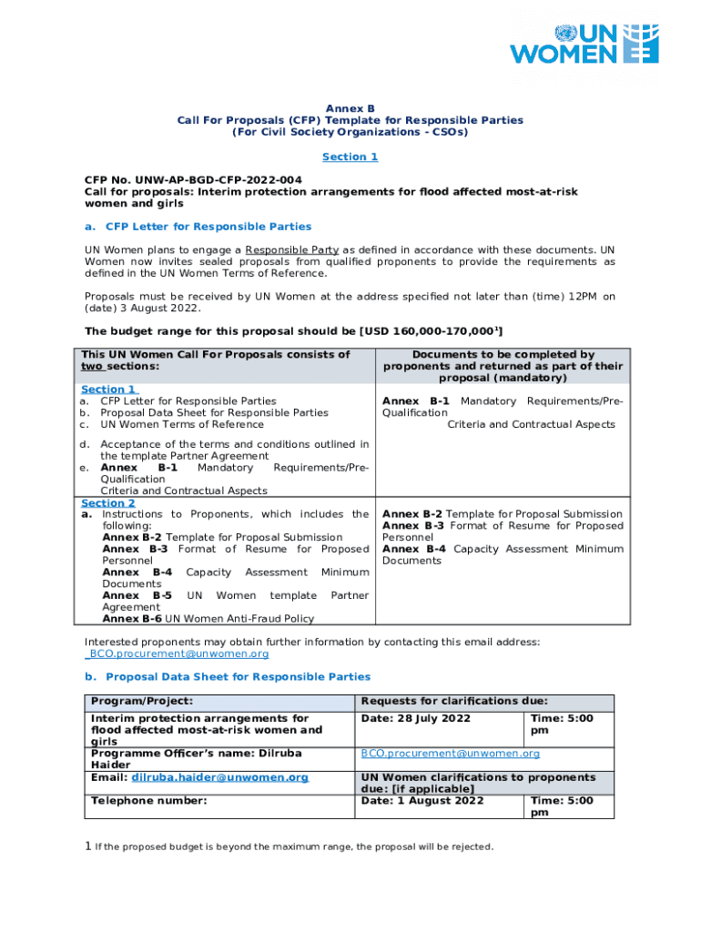Annex A Call For Proposals CFP Template For Doc Template PdfFiller