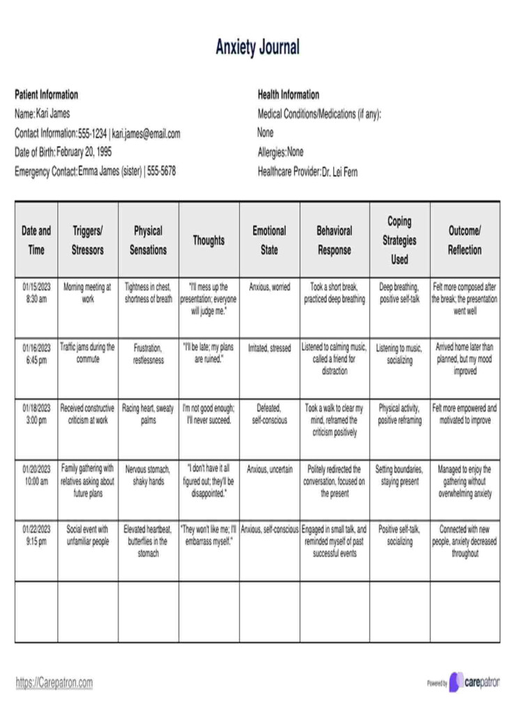 Anxiety Journal Template Example Free PDF Download