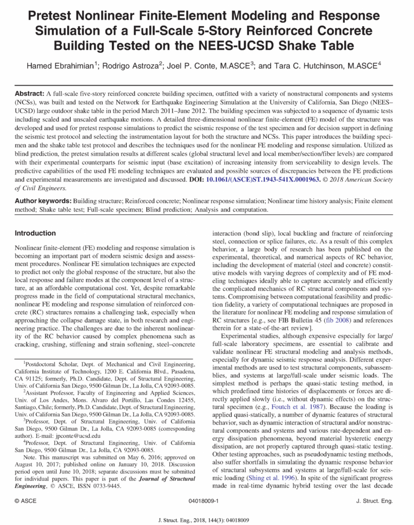 Article Published In Journal Of Structural Engineering ASCE News 