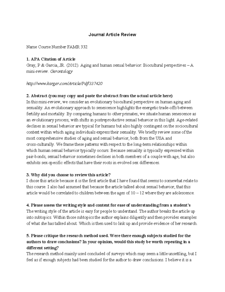 Article Review Template Apa