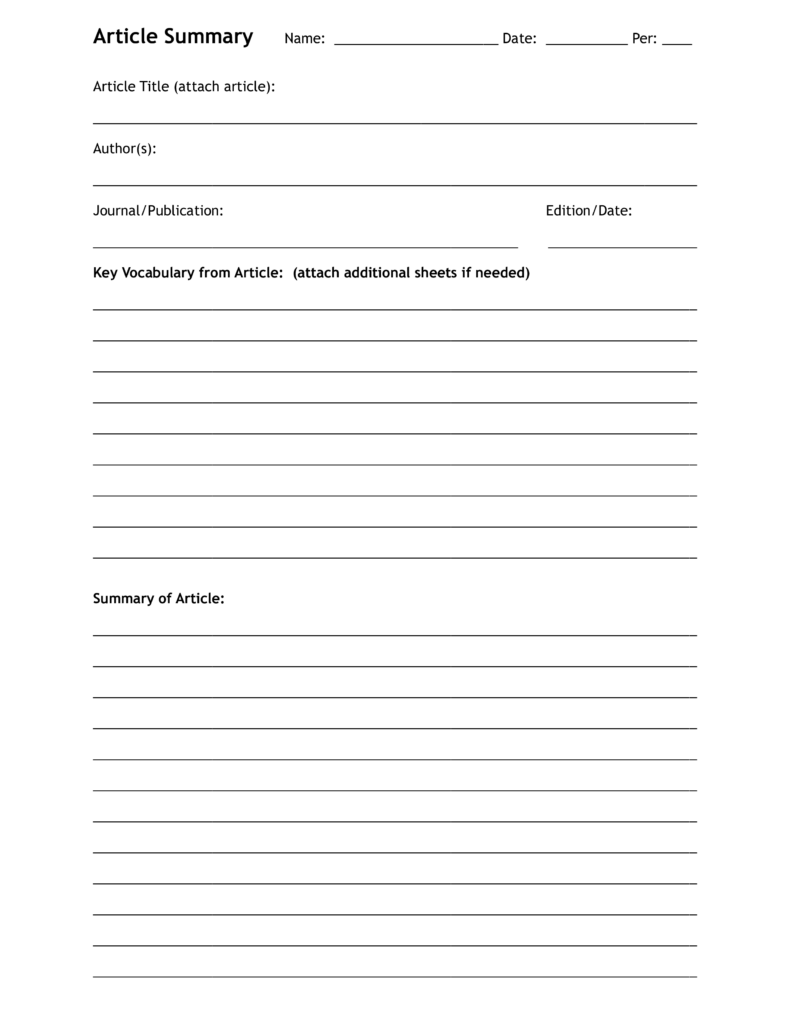 Blank Article Summary Templates At Allbusinesstemplates