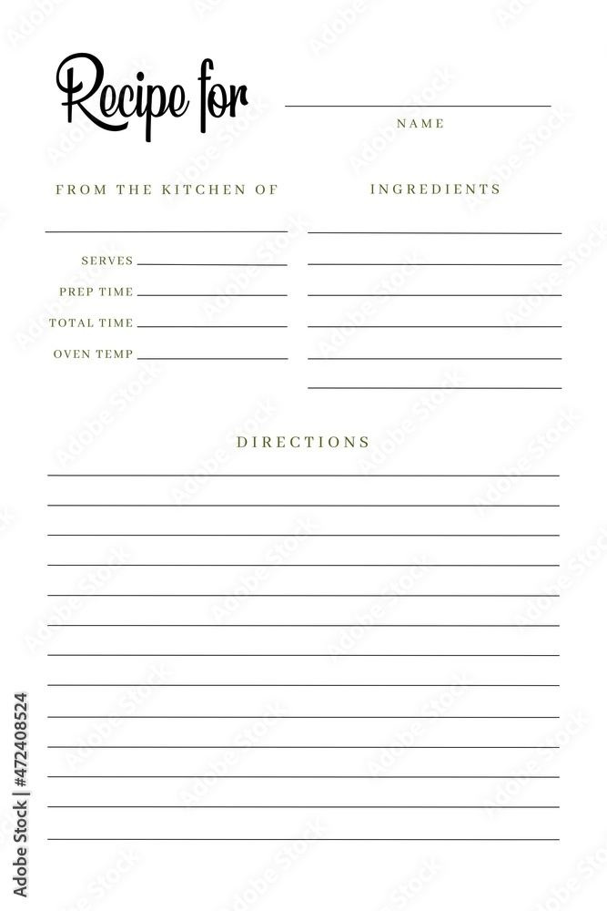 Blank Recipe Book Printable Template Blank Pages Sheet Organizer 