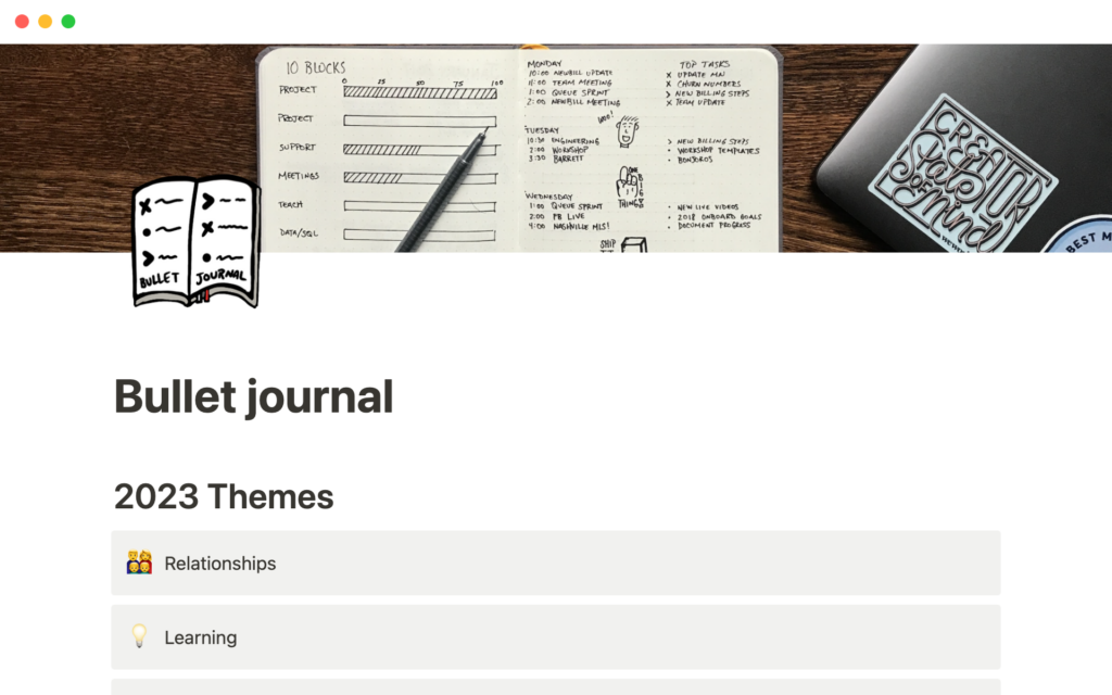 Bullet Journal Plantilla De Notion