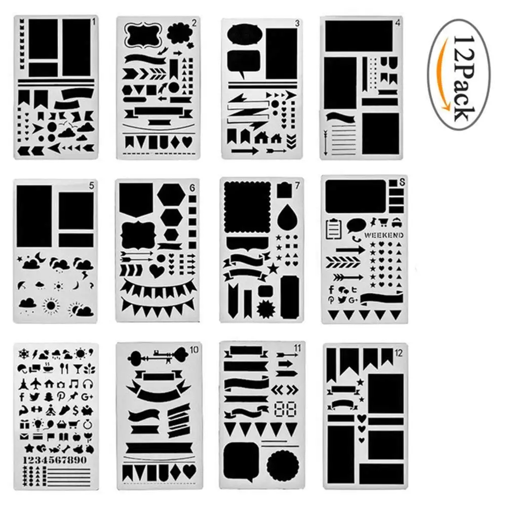 Bullet Journal Stencil Diy Diary Drawing Template 12 Pieces 7inch X 