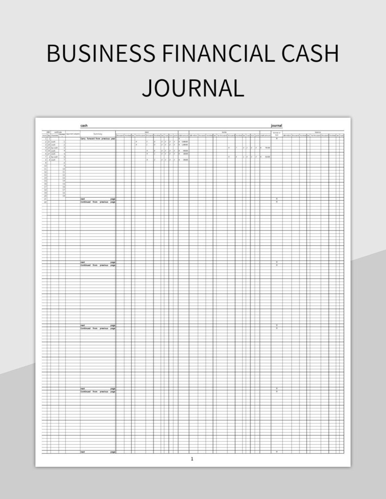 Business Financial Cash Journal Excel Template And Google Sheets File 