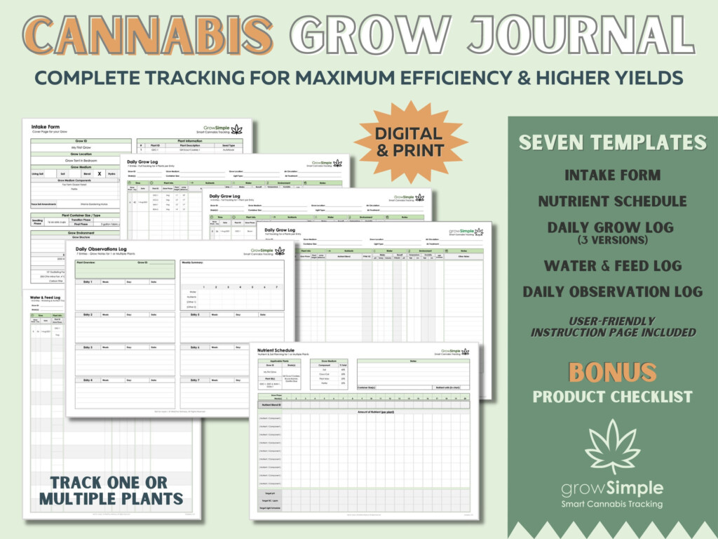 Cannabis Grow Journal Log With 7 Templates Daily Weekly Etsy