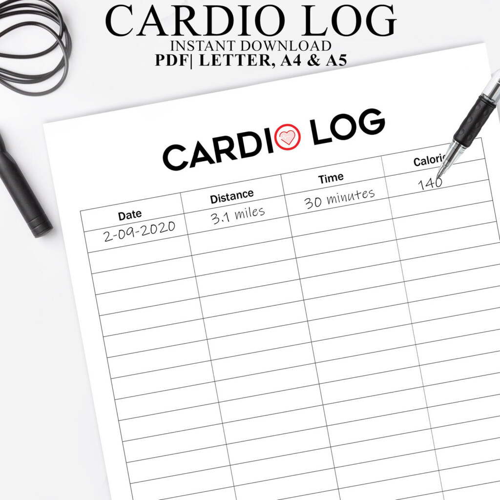 Cardio Log Printable Daily Fitness Tracker Instant Download Etsy