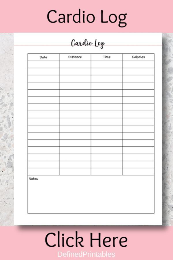 Cardio Log Printable Etsy Cardio Etsy Printables Printables