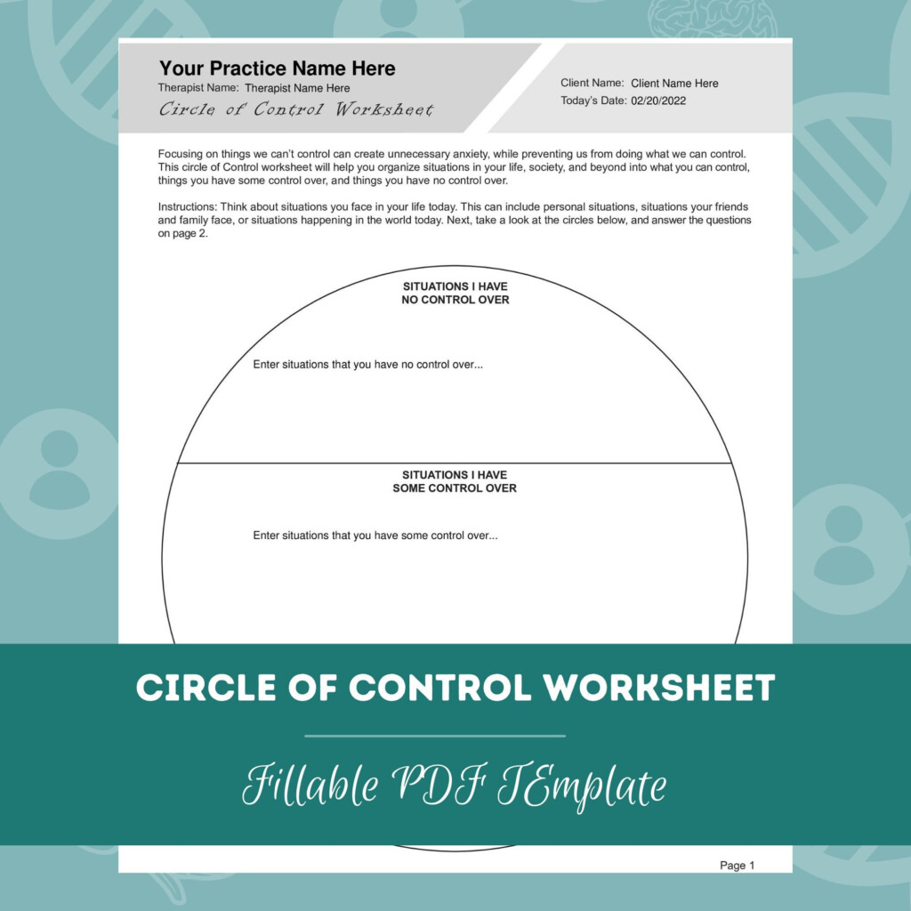 Circle Of Control Worksheet Editable Fillable PDF Template For 