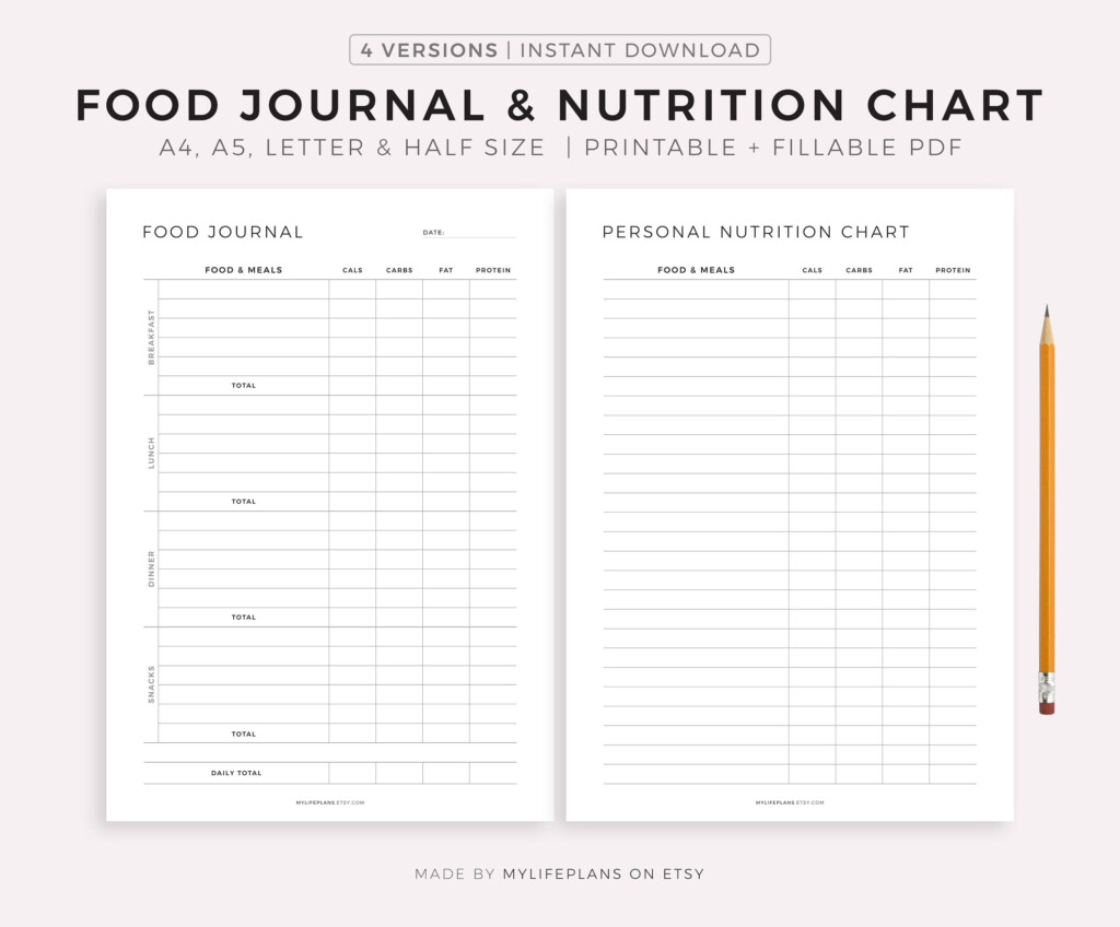 Daily Food Journal Nutrition Chart Printable Template Food Etsy