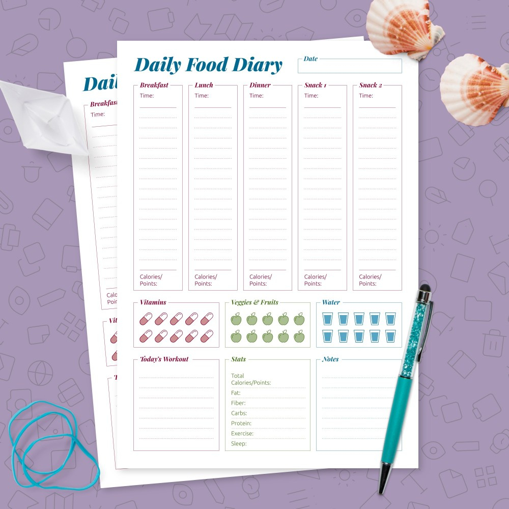 Daily Food Log Health Journal Template Printable PDF