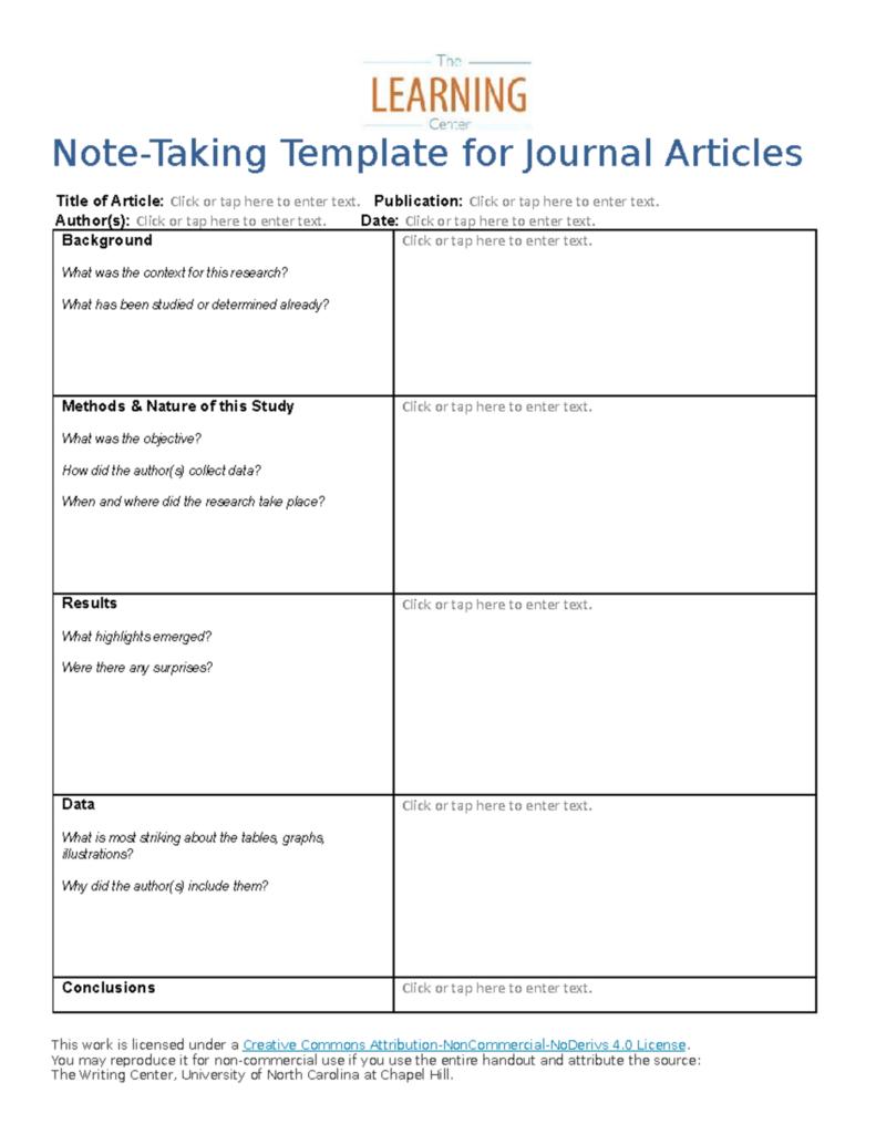EDUC 101 Note Taking Template for Journal Articles 1 Note Taking 