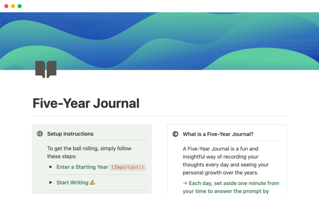 Five Year Journal Notion Template