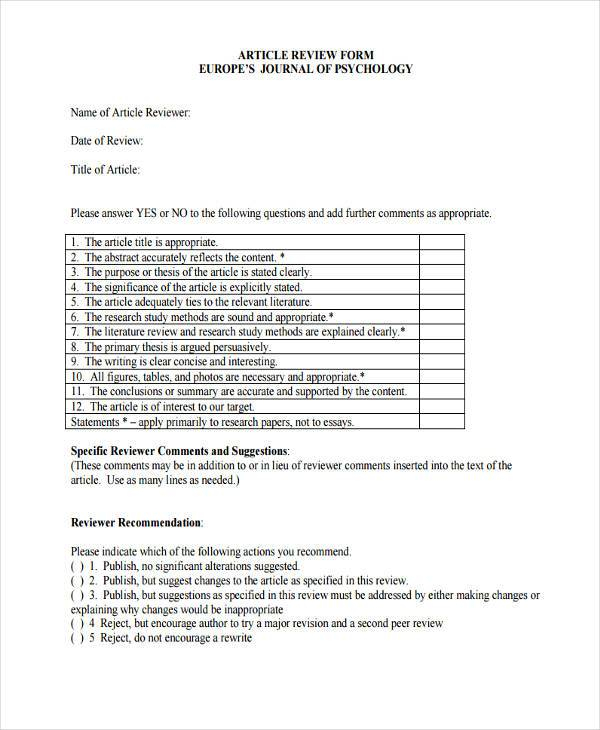 FREE 11 Journal Review Form Samples PDF MS Word Google Docs