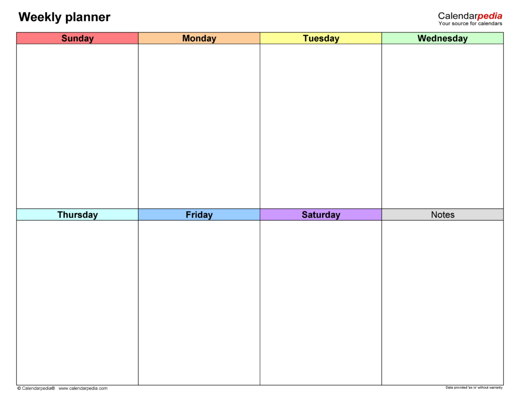 Free Calendar Weekly Template Correy Coretta