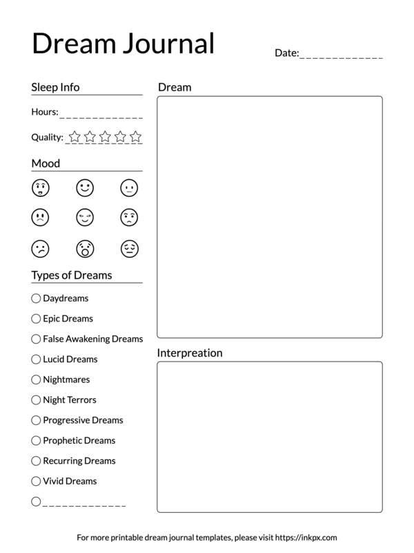 Free Printable Simple Black And White Dream Journal Template InkPx