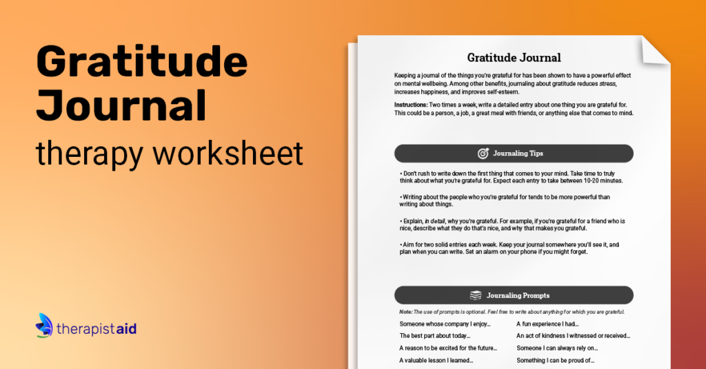 Gratitude Journal Worksheet Therapist Aid
