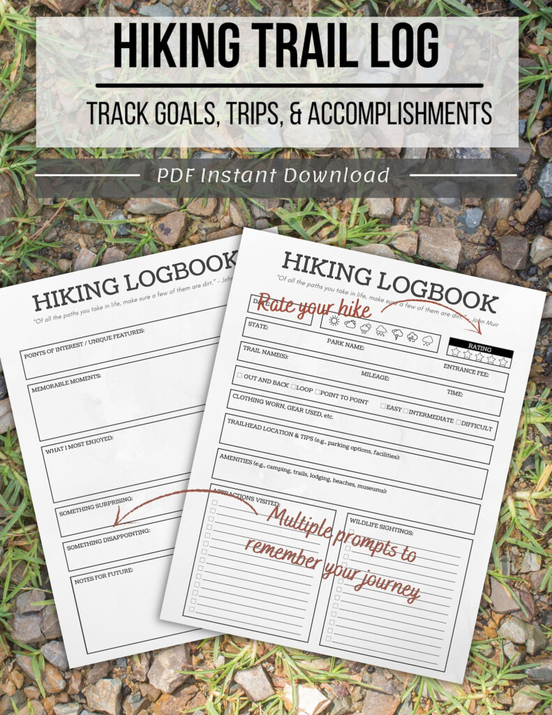 Hiking Trail Journal Printable PDF Hiking Log Travel Journal For Hikers 