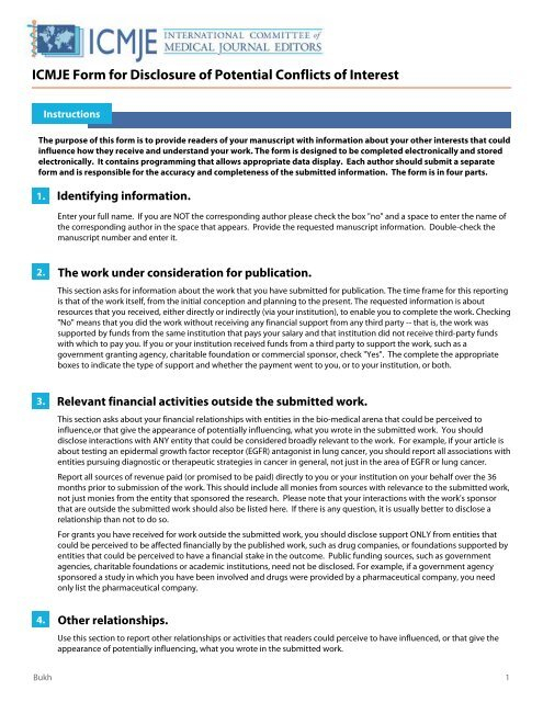 ICMJE Form For Disclosure Of Potential Conflicts Of Interest