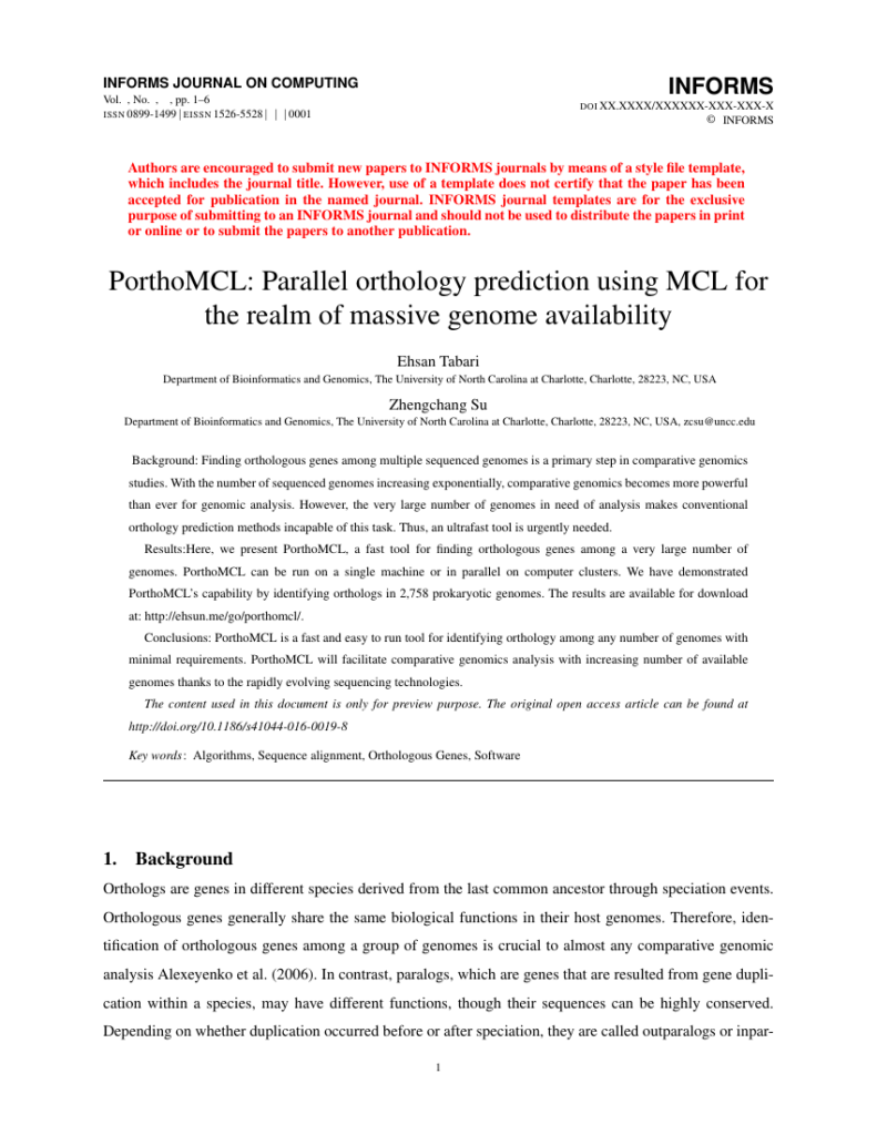 INFORMS Journal On Computing Template Informs