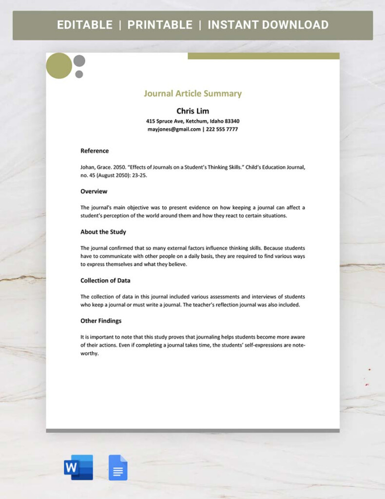 Journal Article Summary Template In Word Google Docs Download 