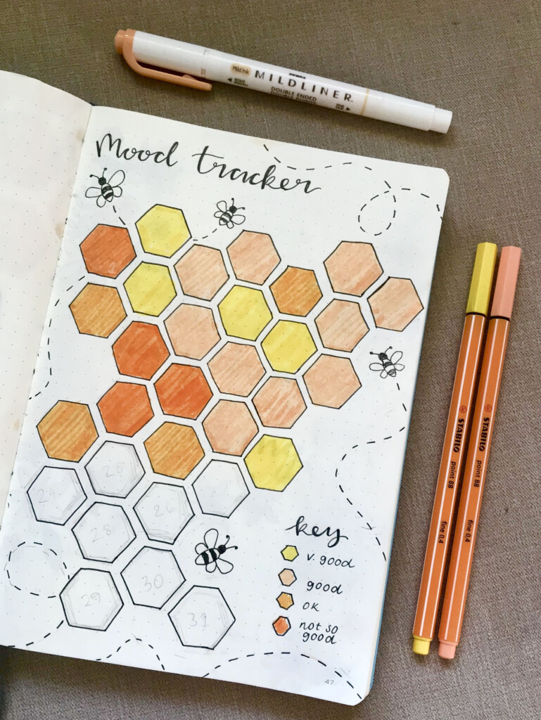 March Bullet Journal Bumblebee Honeycomb Mood Tracker Yellow And Orange 