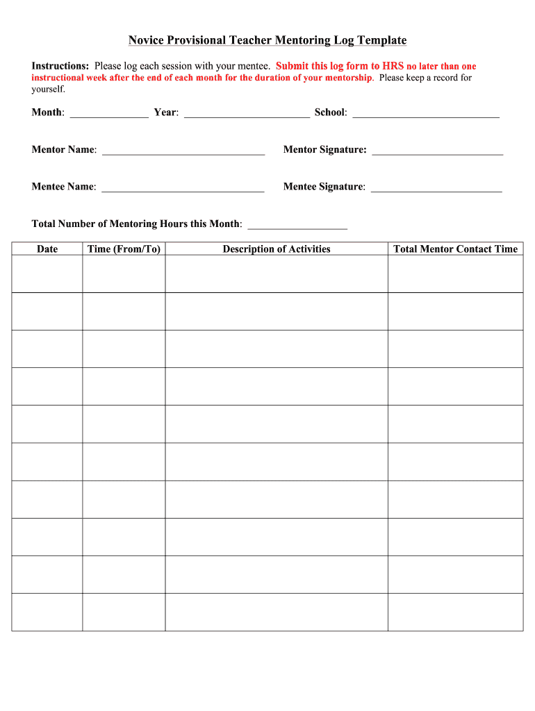 Mentoring Log Template Fill Online Printable Fillable Blank 