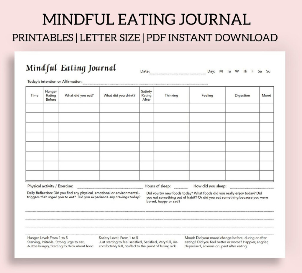Mindful Eating Journal Printable And Fillable PDF Intuitive Eating 