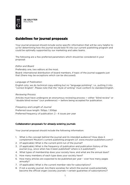 Mouton Journal Proposal Guidelines 2013 Walter De Gruyter