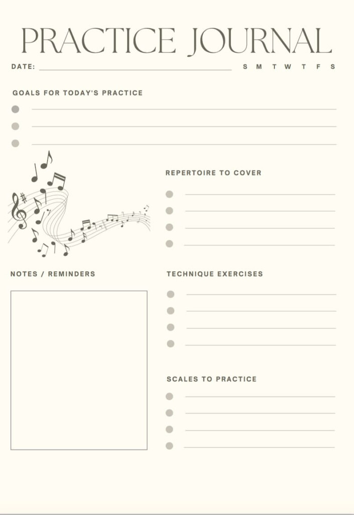 Music Practice Journal Downloadable PDF Daily Planner For Etsy