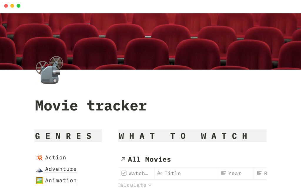Notion Movie Tracker Template