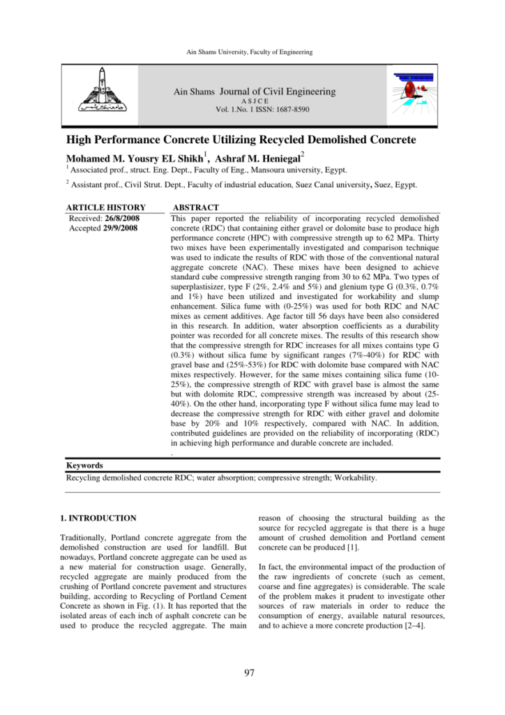 PDF Ain Shams Journal Of Civil Engineering High Performance Concrete 