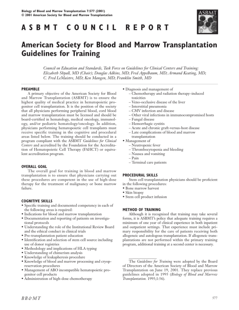  PDF American Society For Blood And Marrow Transplantation Guidelines 