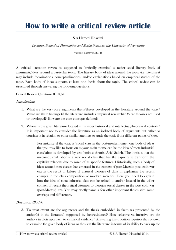  PDF How To Write A Critical Review Article 