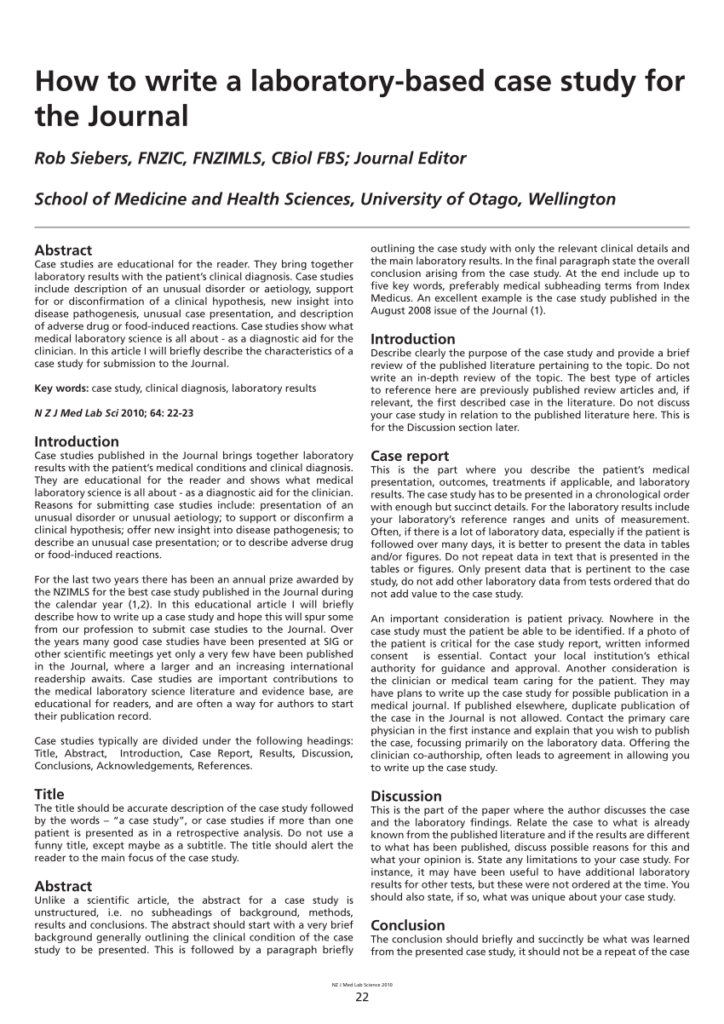  PDF How To Write A Laboratory based Case Study For The Journal