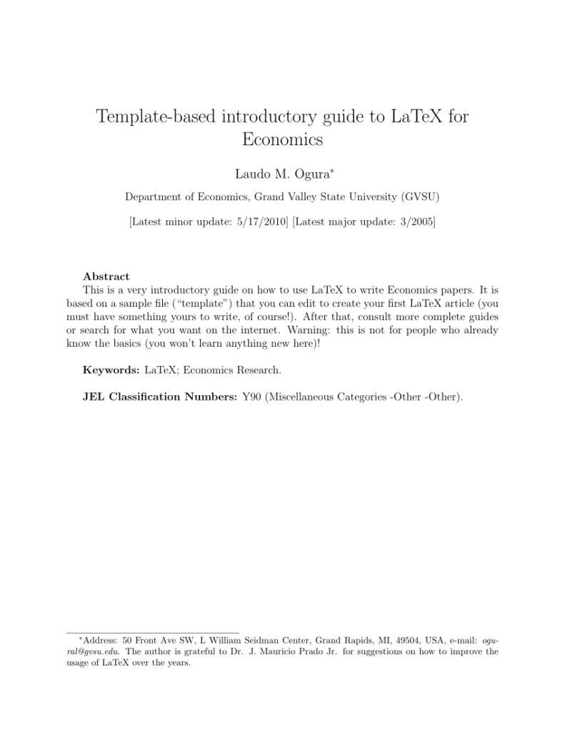  PDF Template based Introductory Guide To LaTeX For Economics 