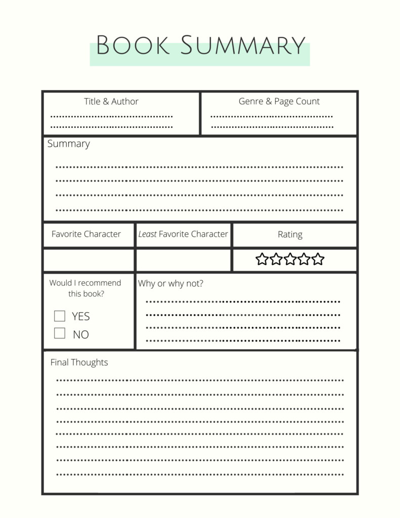 Printable Book Journal Reading Journal Instant Download PDF Etsy