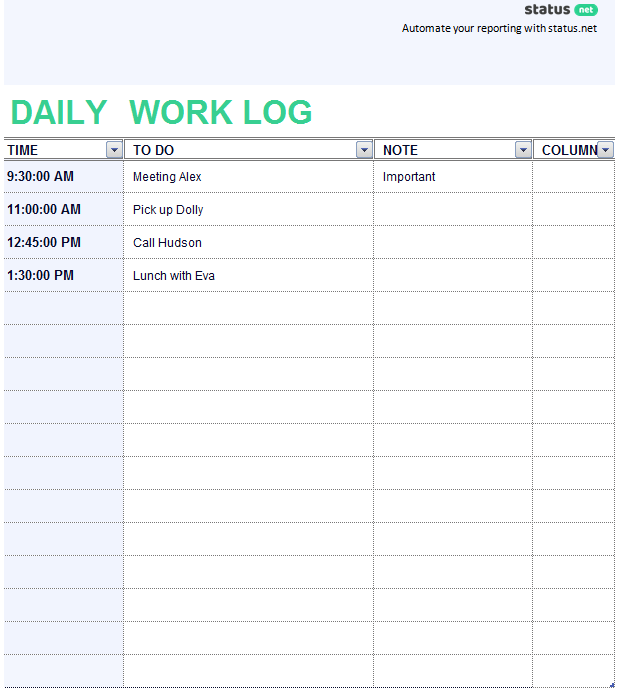 Printable Daily Work Log Template Printable Templates Free