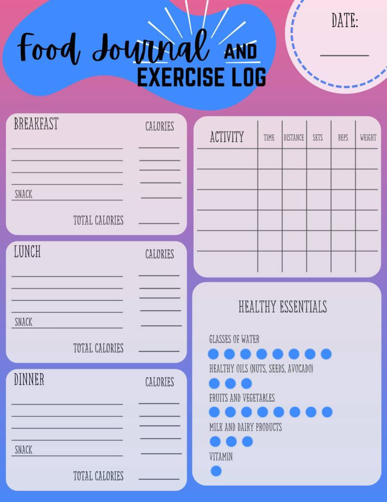 Printable Food Journal And Exercise Log Etsy