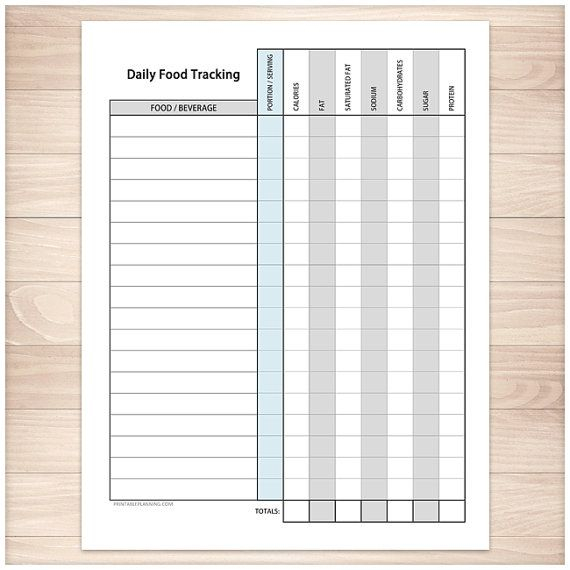 Printable Food Tracking Sheet Healthy Eating Daily Calorie Fat 