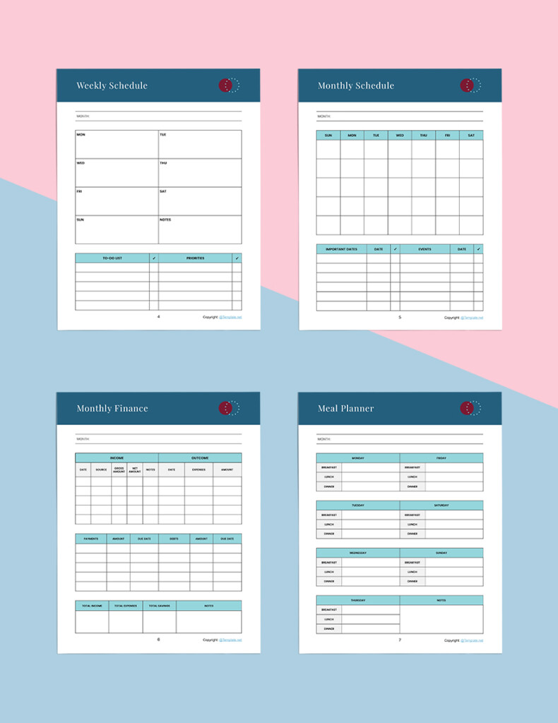 Printable Journal Planner Template In Word Apple Pages Google Docs 