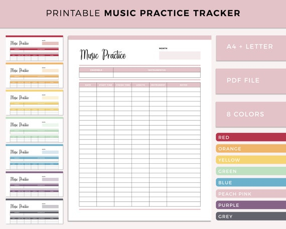 Printable Music Practice Journal Instrument Practice Sheet Etsy Canada