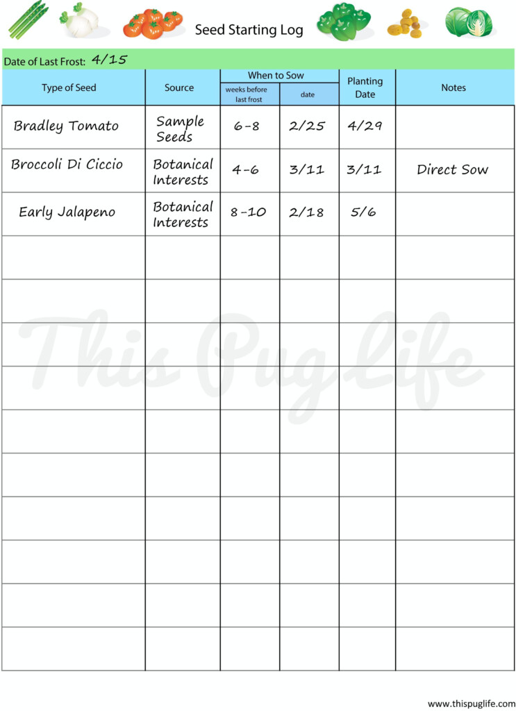 Printable Seed Starting Log For Garden Journal Garden Notebook Garden 