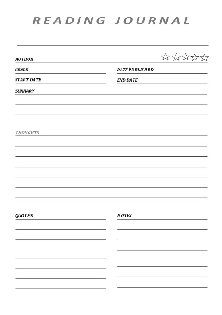 Reading Journal Template Free